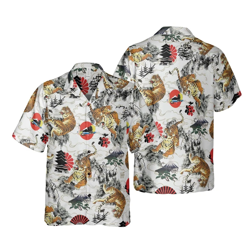 

Fashion Hawaiian Tiger 3D Printed Shirts For Men Clothes Casual Aloha Flower Beach Shirts Funny Cat Animal Short Sleeve Kids Top