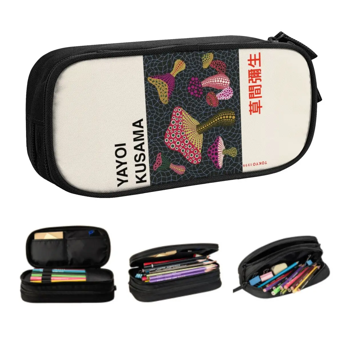 

Симпатичные пеналы Yayoi Kusama в виде грибов для девочек и мальчиков, большая емкость, пенал, студенческие канцелярские принадлежности