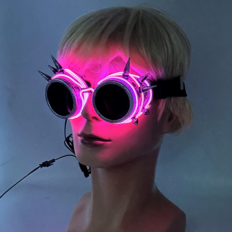 LED 발광 레트로 네일 안경, 빛나는 안경, 스팀펑크, 레트로 안경, 형광 바, 파티, 할로윈 소품