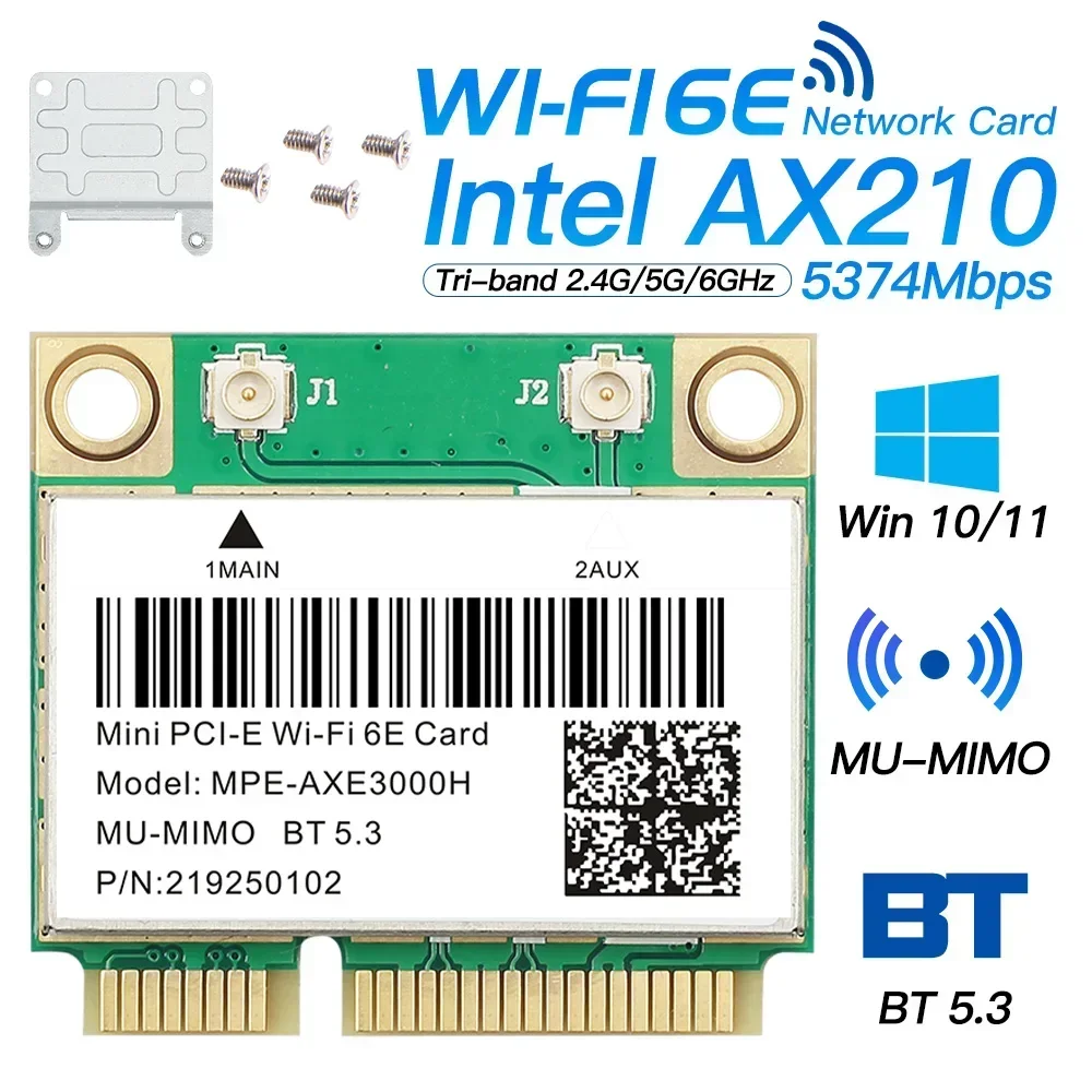 Tri Band 5374Mbps WiFi 6E AX210 Mpe-AXE3000H/ AC7265 Wireless Network Card BT 5.3 For Mini PCIE Wi-Fi Adapter Win10 For Desktop/Laptop
