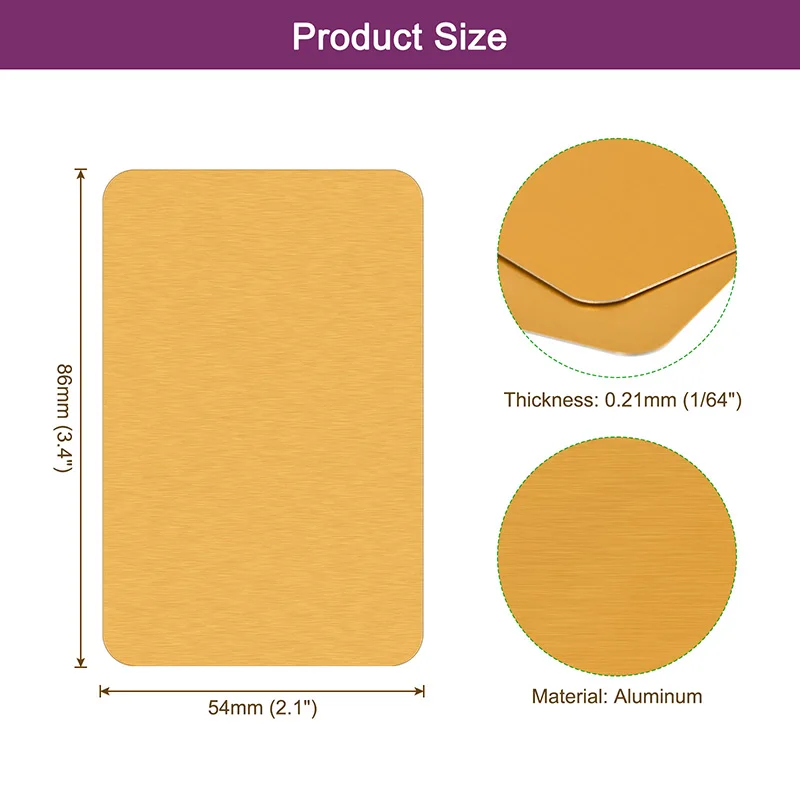 50/100/300/500pcs 금속 명함 빈 0.21/0.45mm 두꺼운 알루미늄 레이저 사용자 정의 DIY에 대 한 인쇄 가능한 이름 카드 조각