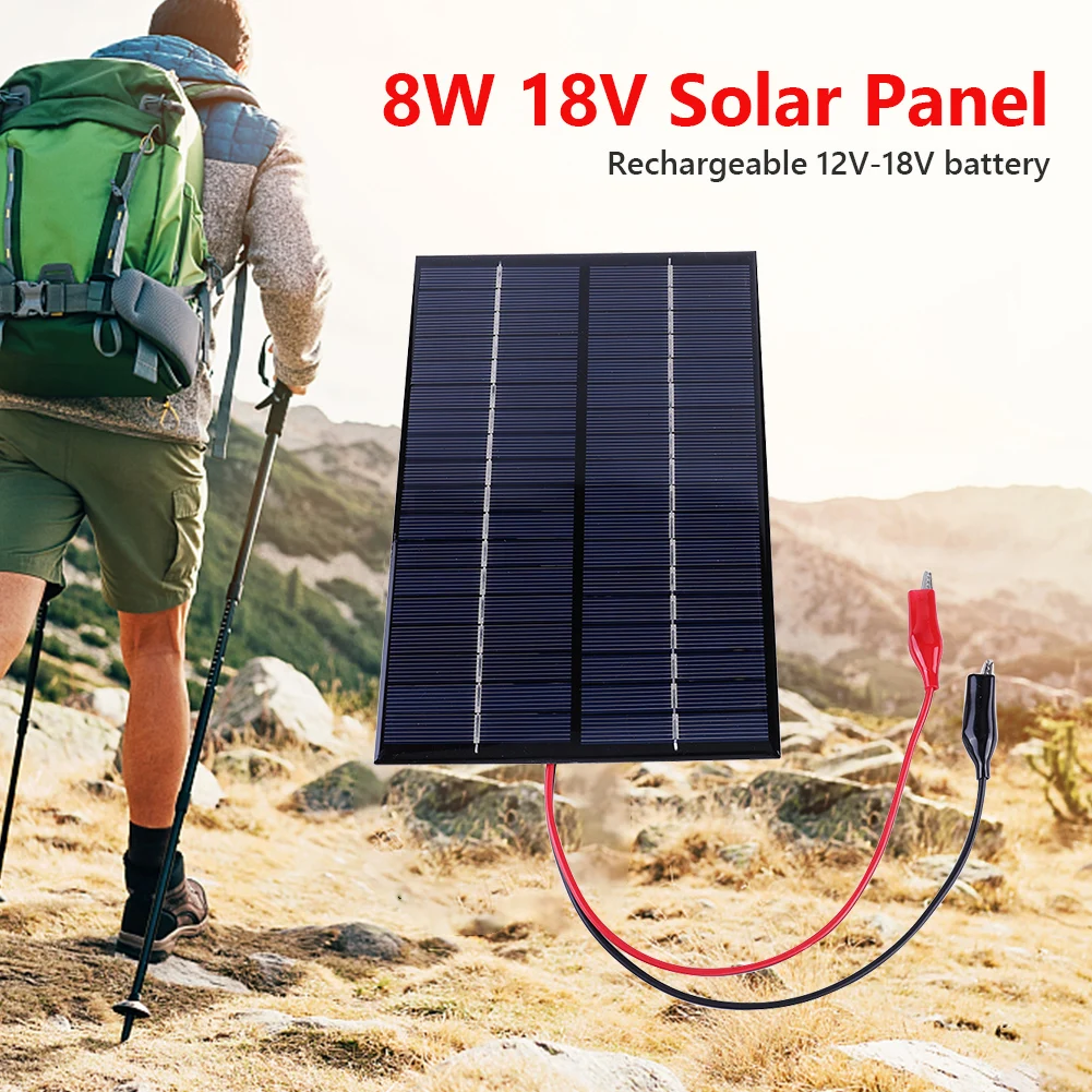 8W 18V DIY Polysilicon Solar Epoxy Cell Charger Waterproof Solar Battery Charger for Outdoor Camping for 12-18V Battery Charging