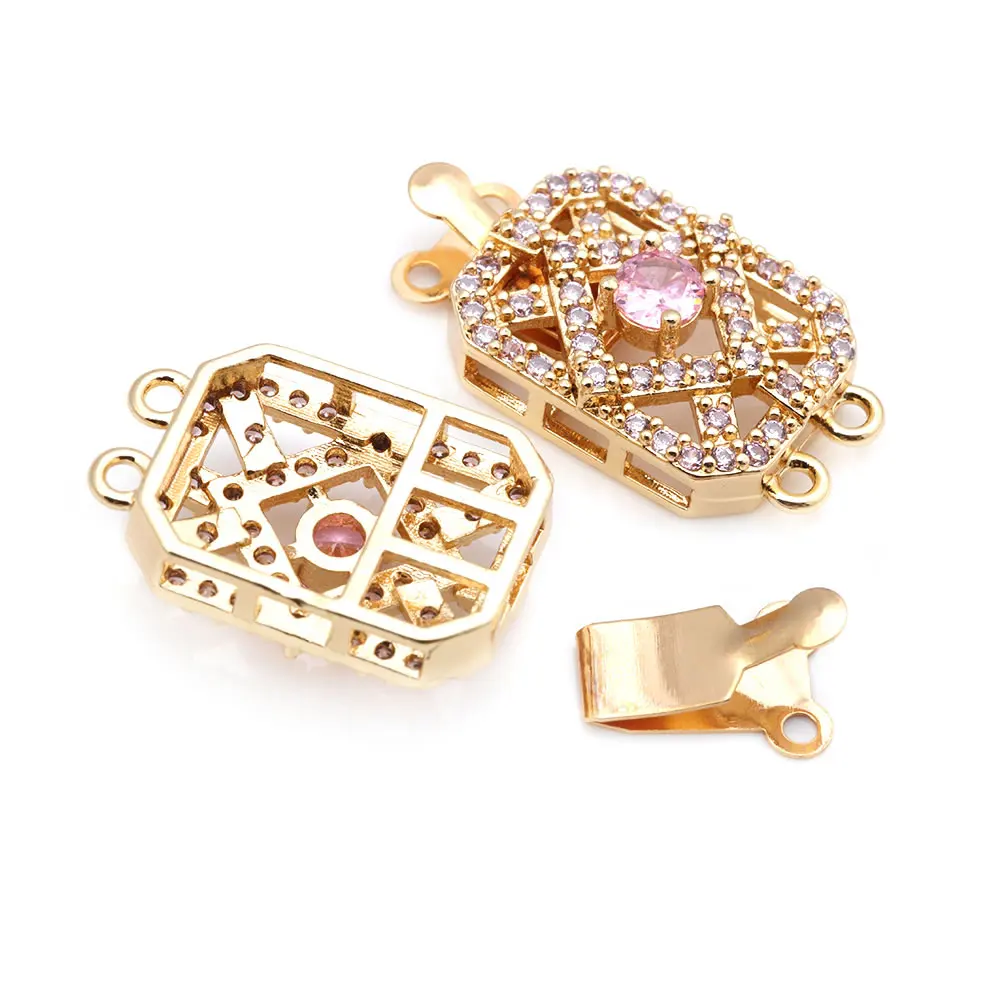 4 juegos de collares rectangulares de latón y circonita de Color dorado de 18K, cierres de conexión de 2 líneas, accesorios para hacer joyas Diy de alta calidad - details 4