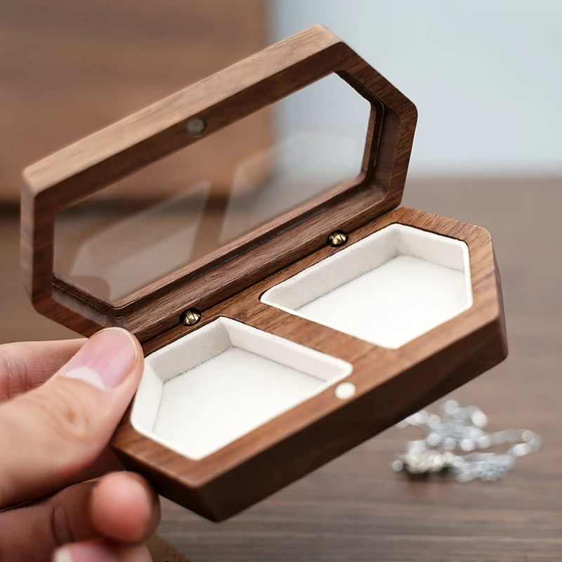 Jewelry Presentation Box Travel Case Wood Engagement Ring Box Portable  Earring Stud Holder For Ceremony Wedding Proposal