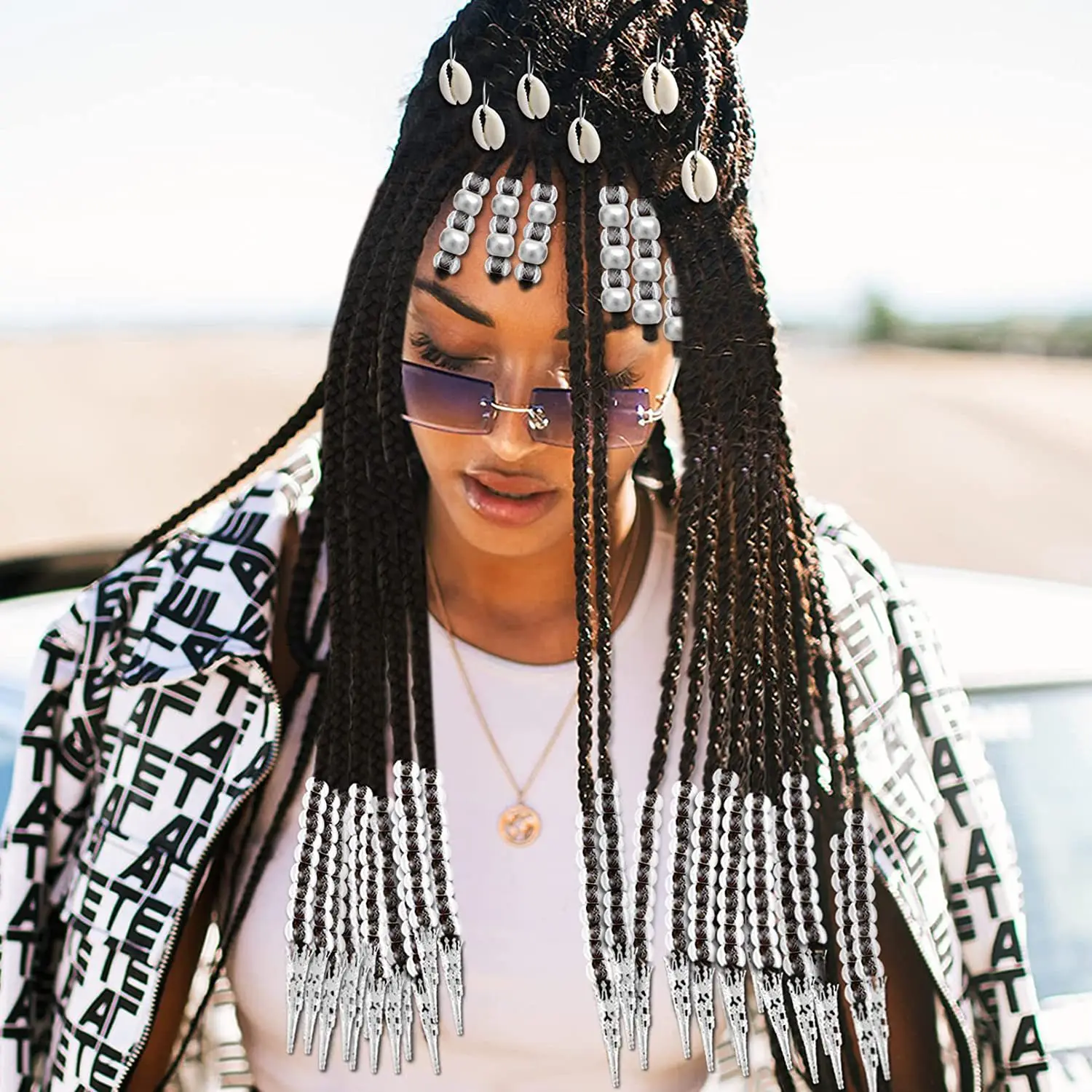 Hair Beads Shell Beads For Dreads 455Pcs Silver Color Metal Hair