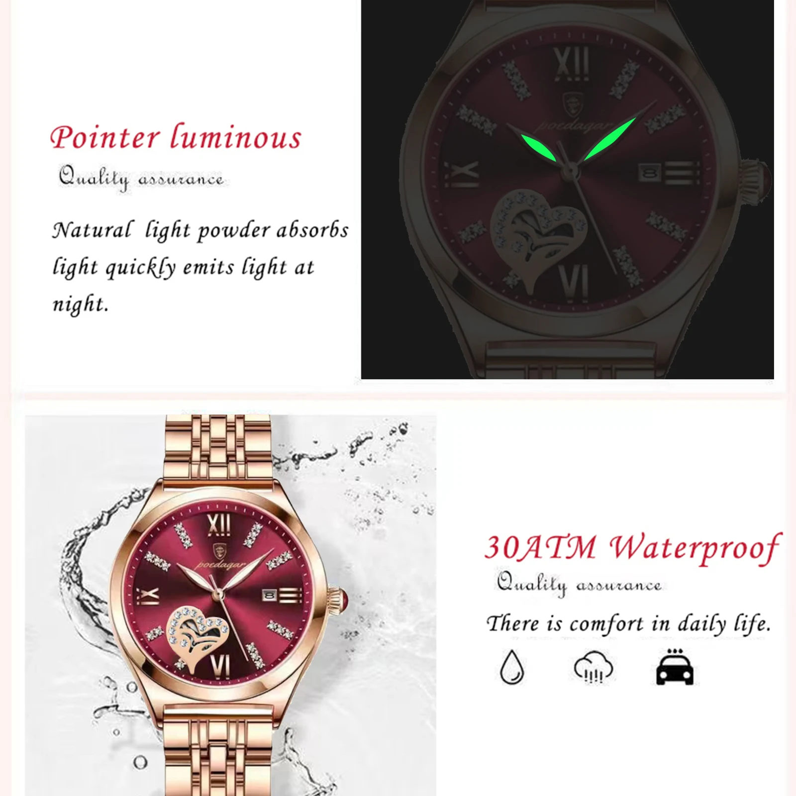POEDAGAR Top Luxury Woman Watches Waterproof Luminous Date Stainless Steel Women’s Quartz Wristwatch Elegant Dress Ladies Watch BEST SELLERS