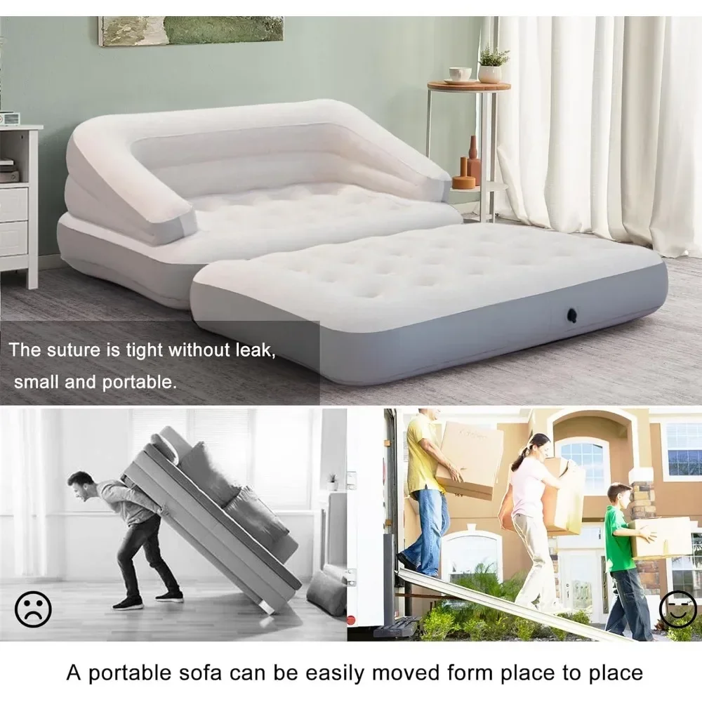 Inflatable Sofa Bed for Camping Pool Float Couch Outdoor Flocked Mattress Bed with Armrest Full Size