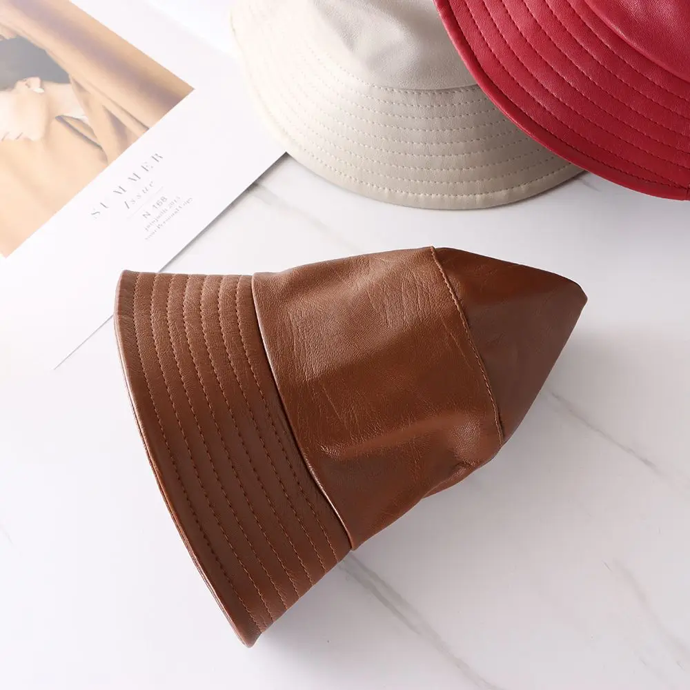 Women Men Hiking Waterproof Outdoor Leather PU Bucket Hat Fisherman Cap Sun Caps chapeau homme &eacute;t&eacute; gorra cuero панама летняя