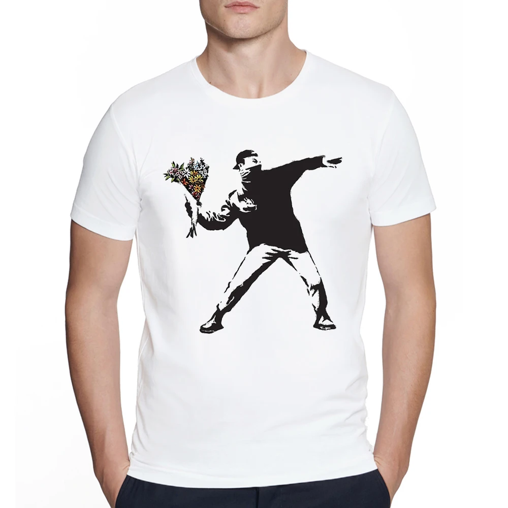 Nero maglietta 100% cotone T-SHIRT DONNA "Banksy Flower Bomber" 