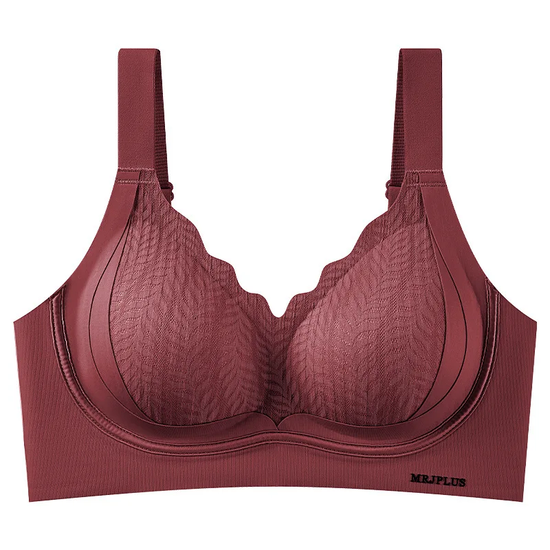 Anti-Sagging Double-Layer Bra Women's Thin Comfortable Seamless No Steel Ring Wide Strap Full Cup Gathered Underwear Nylon Lace
