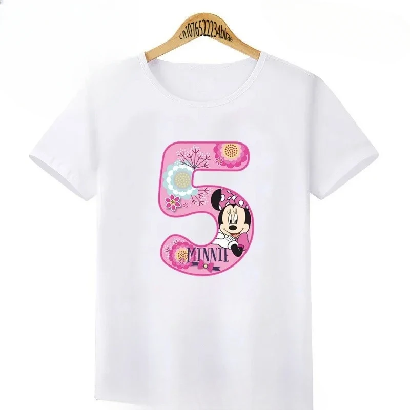 thumbnail image 1 of Camiseta de algodón con gráfico de lazo con número de Minnie Mouse, ropa para niños de 1, 2, 3, 4, 5, 6, 7, 8 y 9 años, camisetas para niñas y niños, 1 of 5