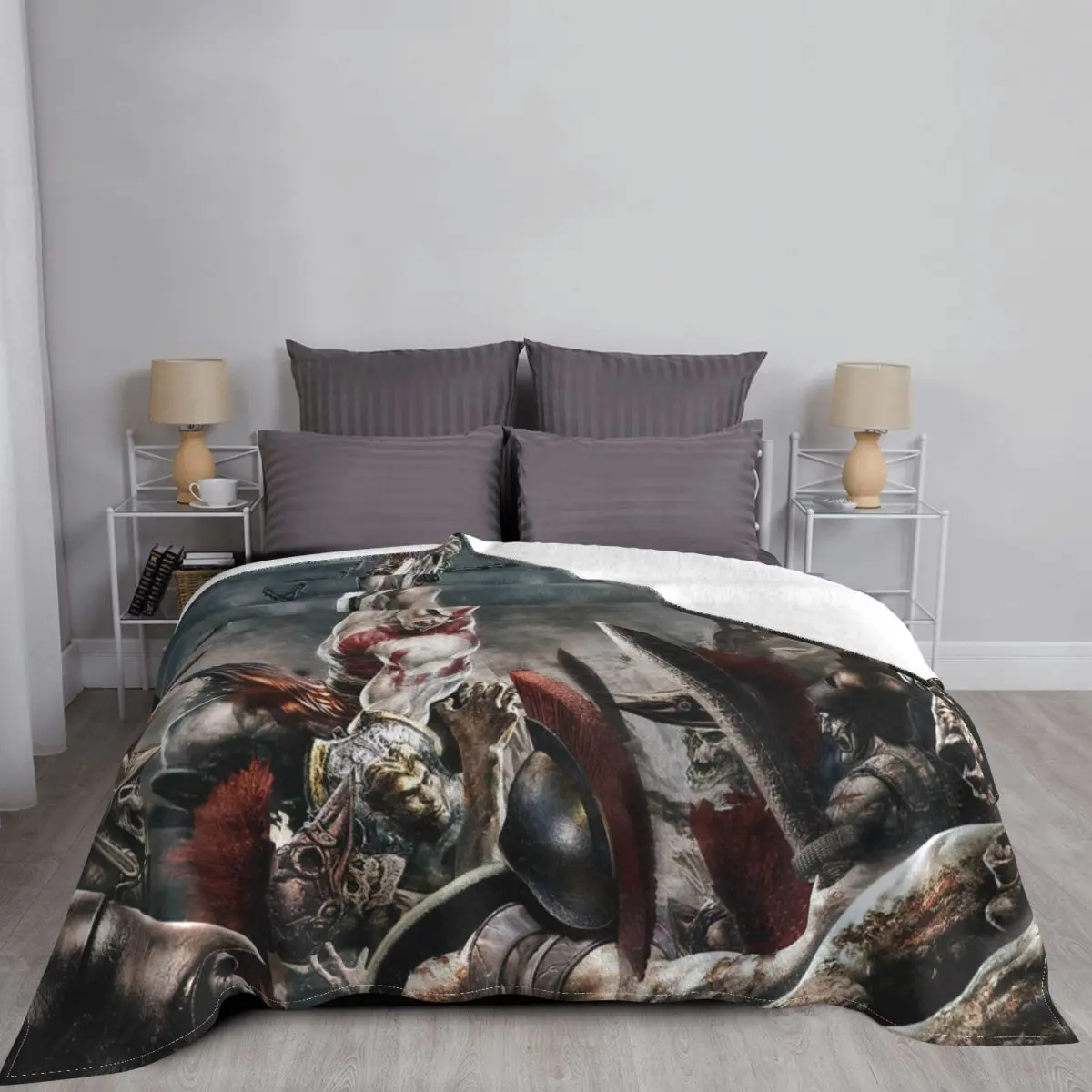 God Of War Kratos Knitted Blankets Fleece Warrior Game Lightweight Throw Blanket for Bed Bedspread