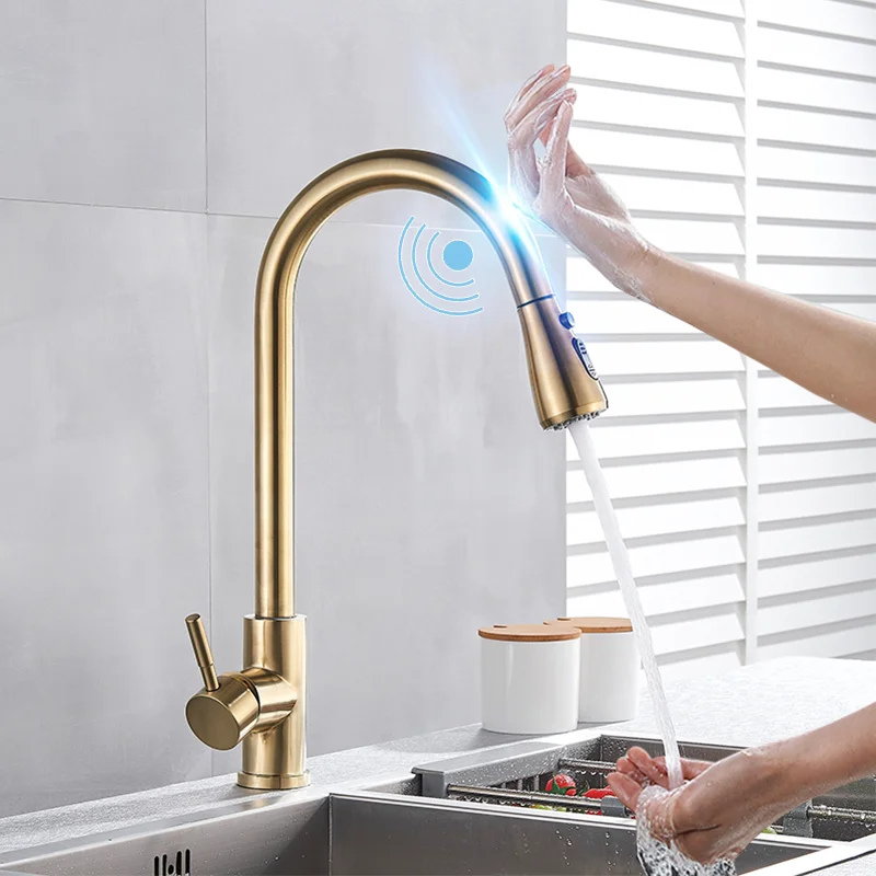 Smart Touch Inductive Sensitive Kitchen Faucet Poll Out Faucets 360