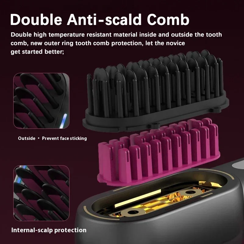 Wireless Straight Curling Hair Comb Heating Negative Ion Hair Straightener Rechargeable Anti-scalding Electric Hair Care Brushes 6