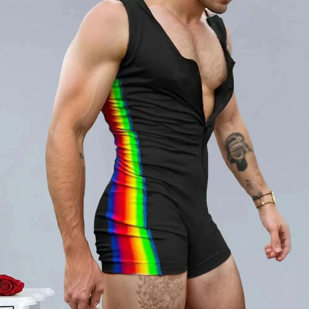 For Fitness For Summer Fitness Jumpsuit Sexy Men Bodysuit Quick Drying Jumpsuit Sleeveless Slight Stretch