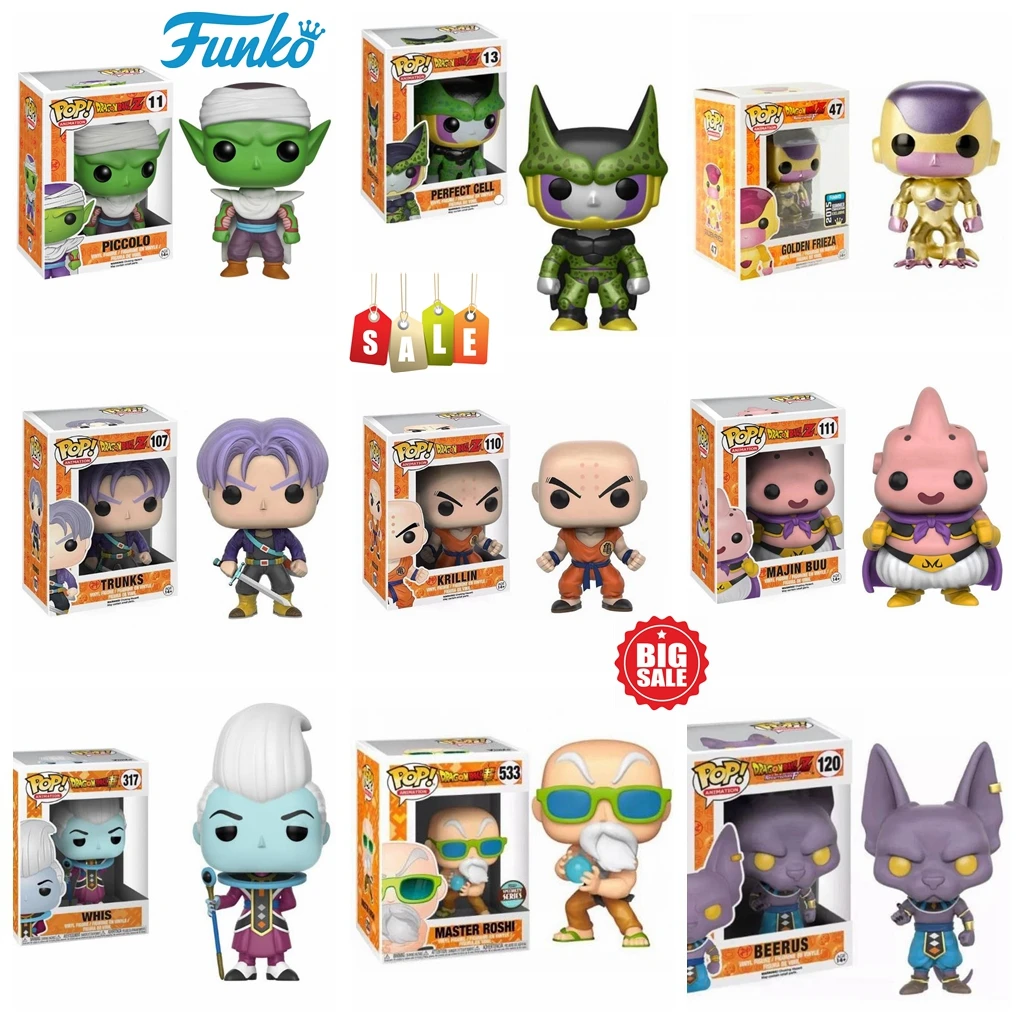 thumbnail image 1 of FUNKO POP Dragon Ball 156 10 Vegeta 09 14 Goku PICCOLO 11 FRIEZA 47 BEERUS 120 TRUNKS #107 MAJIN BUU #111 Figura de vinilo de Pvc de juguete, 1 of 5