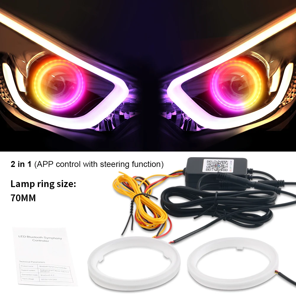 ตัวเลือกสินค้า ไฟวงแหวน LED รถยนต์ ควบคุม Bluetooth พร้อมไฟเลี้ยว
