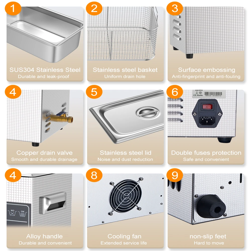 1L 3L 6L 10L 15L 30L Digital Ultrasonic Bath 220V EU AU UK Heated 600w 900w Large Ultrasound Cleaning Ultrasonic Cleaner Machine 6