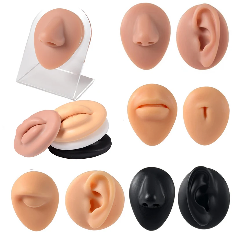 Simulation 1:1 Soft Silicone Ear Nose Navel Nipple 3D Model Practice Tools Puncture Teaching Tool Accessories Piercings Jewelry