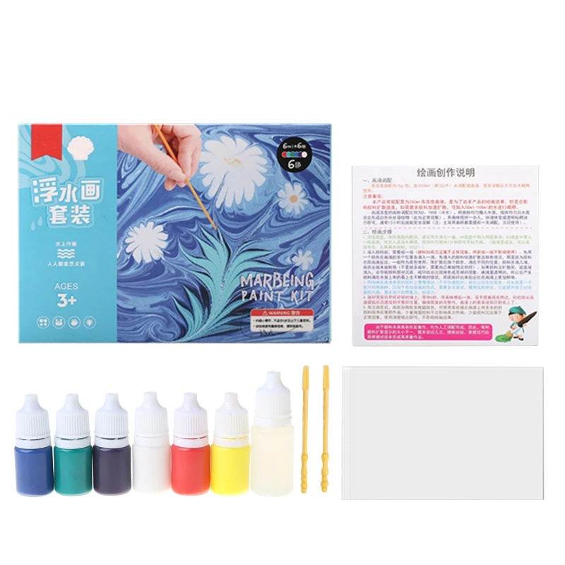 Water Marbling Paint Kit Water Art Paint Set Sketch Paper Arts Crafts for Girl Boy Creative Activities 6ml 6/12x