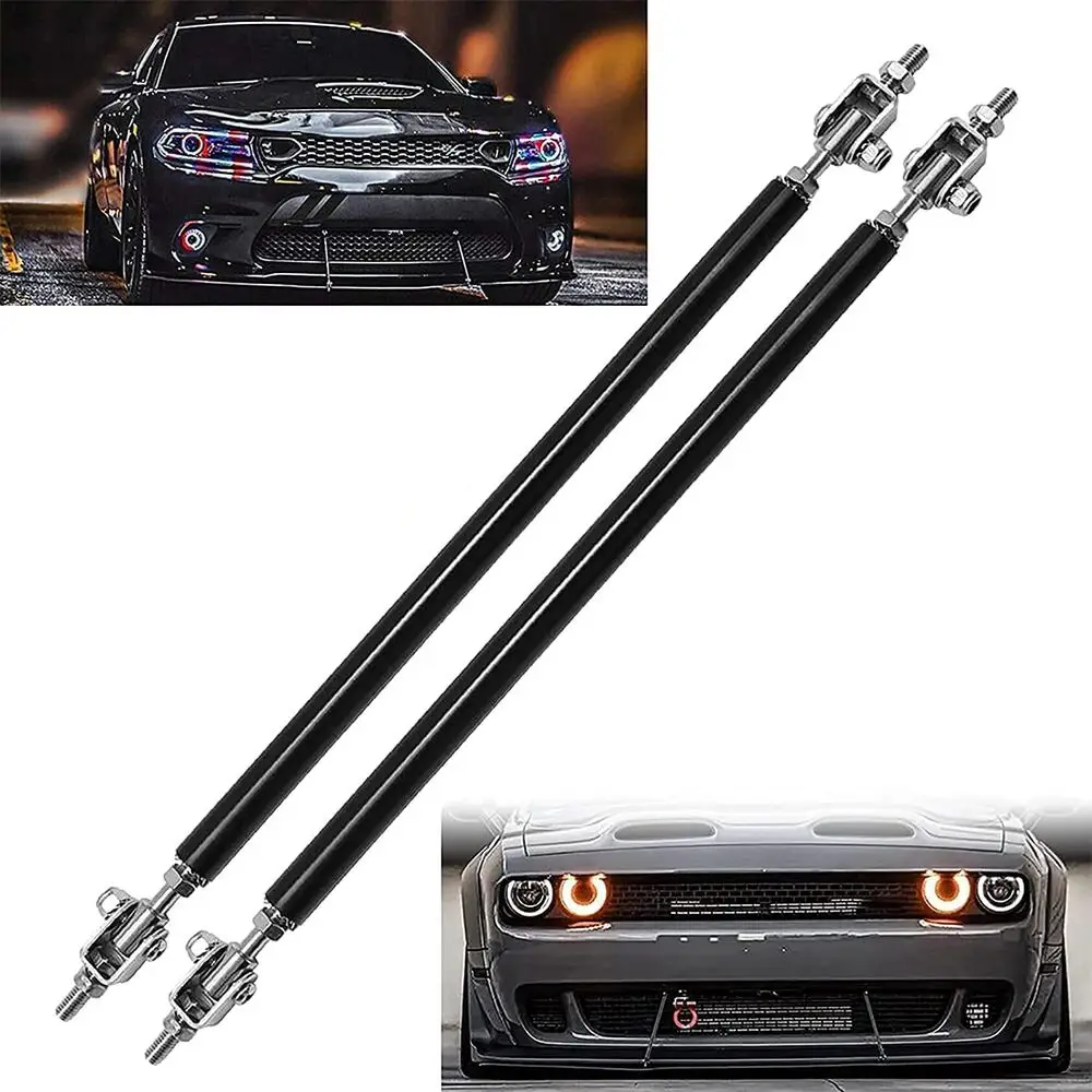 

2X Black Adjustable Front Bumper Lip Splitter Spoiler Strut Rod Tie Support Bar 20CM 200MM