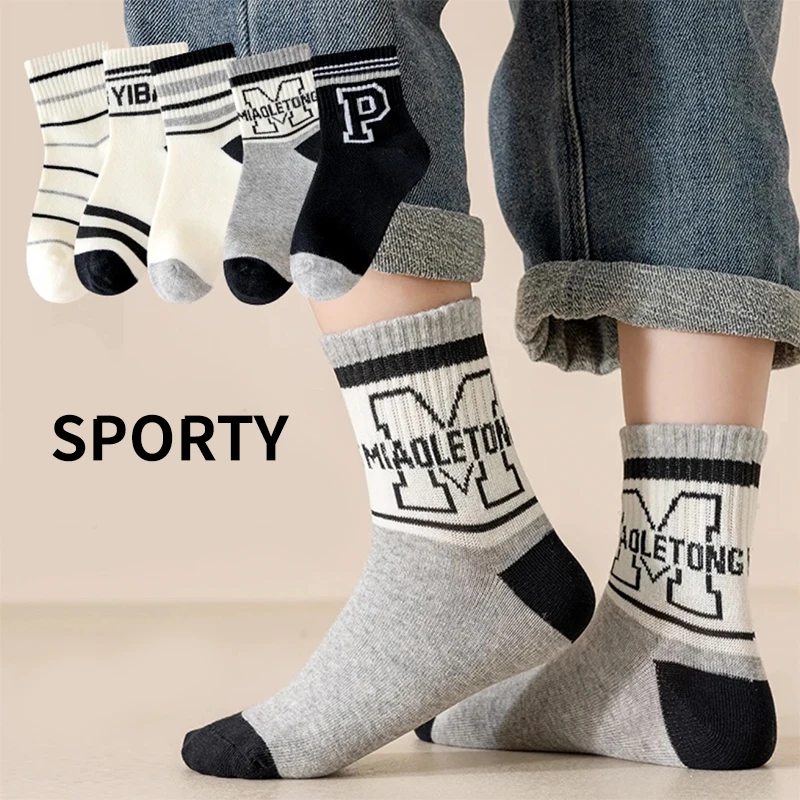 5 أزواج من الجوارب الرياضية للأطفال والأولاد ذات جودة عالية من القطن الممشط المريح الناعم الممتص للعرق جورب أطفال مرن لمنتصف الساق