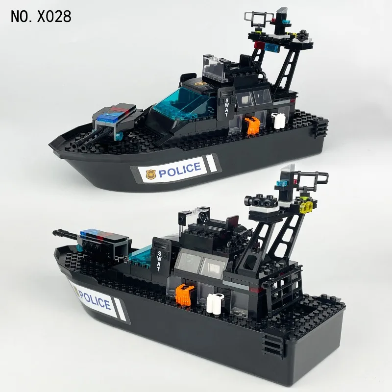 Five Kinds of Building Block Boat Toys, Coast Guard Tomahawk Boat, City, Police Patrol, Boat, Children's Granular Brick Toys. - 4