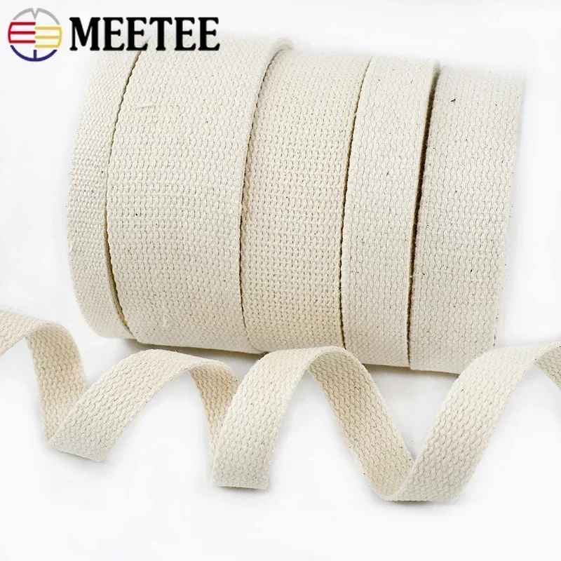Meetee 두꺼운 캔버스 레이스 리본, 베이지 코튼 웨빙, 가방 스트랩 테이프, 의류 바느질 바이어스 장식 밴드, 10-50mm, 1.5mm