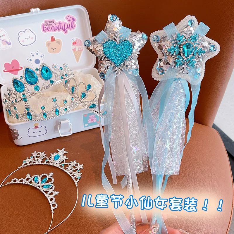 Princess Headband Crown Barrettes  Children's Magic Scepter Rhinestones Little Girl Hair Accessories