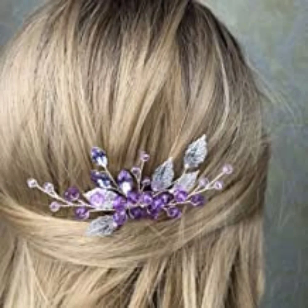 Purple Rhinestones Wedding Hair Combs with Crystal Bridal Hair Pieces Leaves Wedding Headpieces Hair Dress Hair Accessories