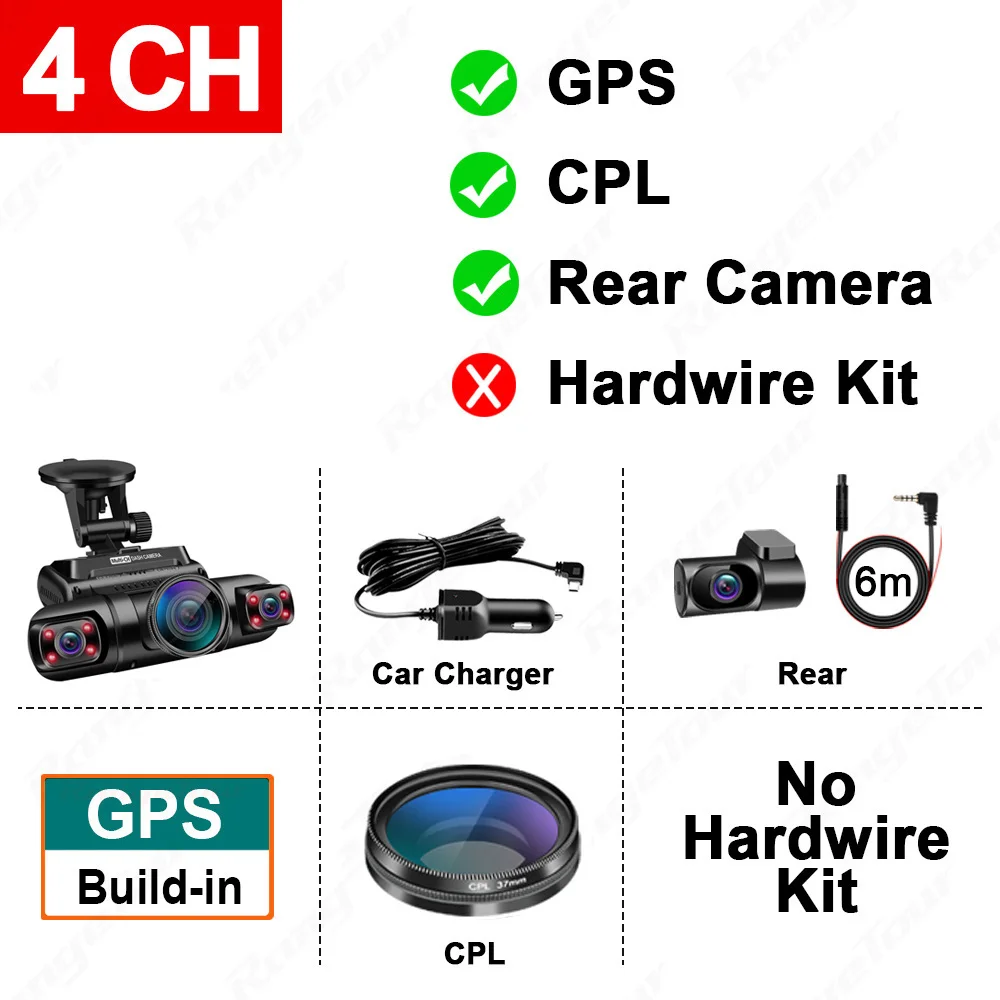 Caméra de voiture Dash Cam WiFi GPS voiture DVR Range Tour - 3 caméras 2K +  1080P + 1080P, Double objectif, Vision nocturne, 3 objectifs 3 x 170°