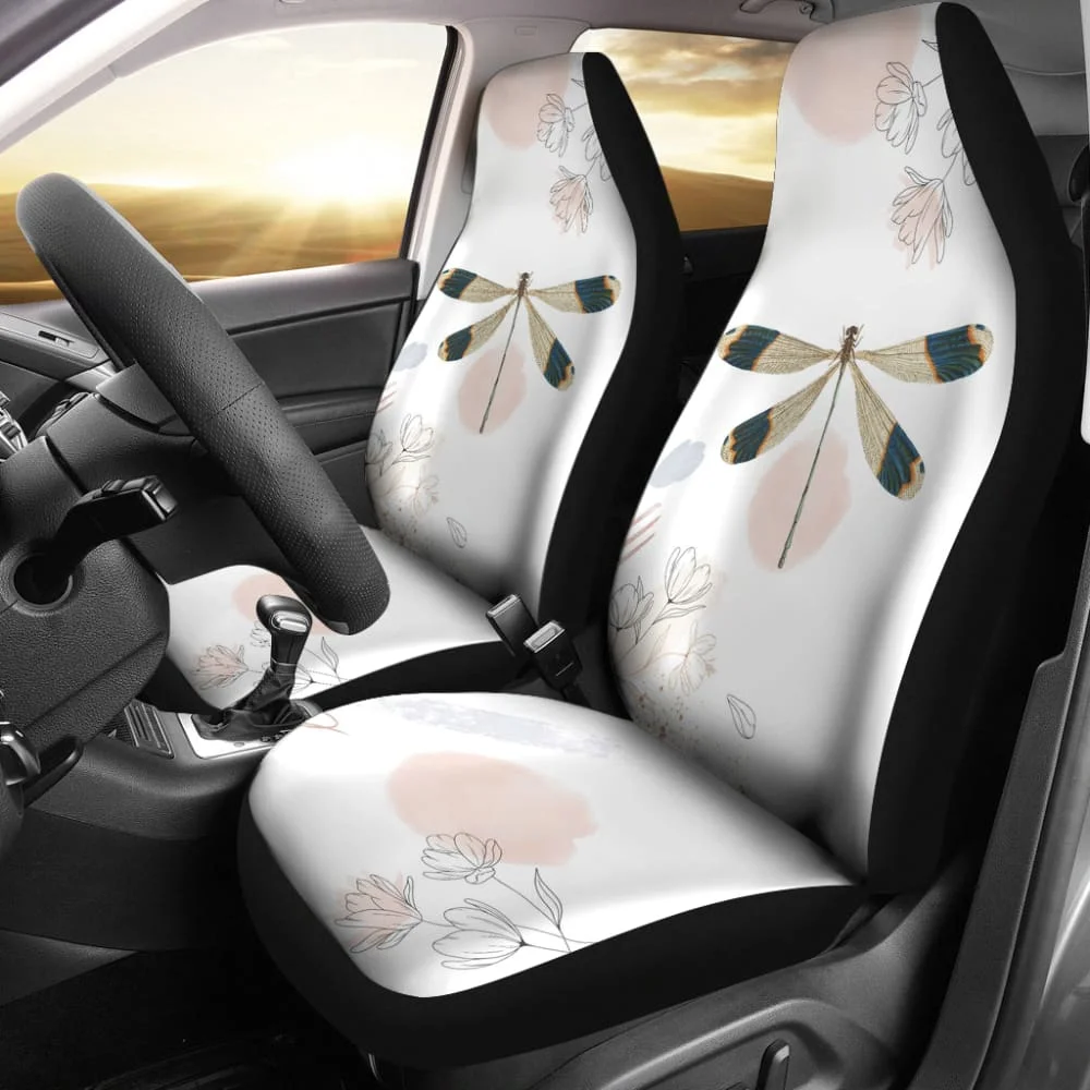 

Beautiful Dragonfly and Flower Car Seat Covers,Pack of 2 Universal Front Seat Protective Cover