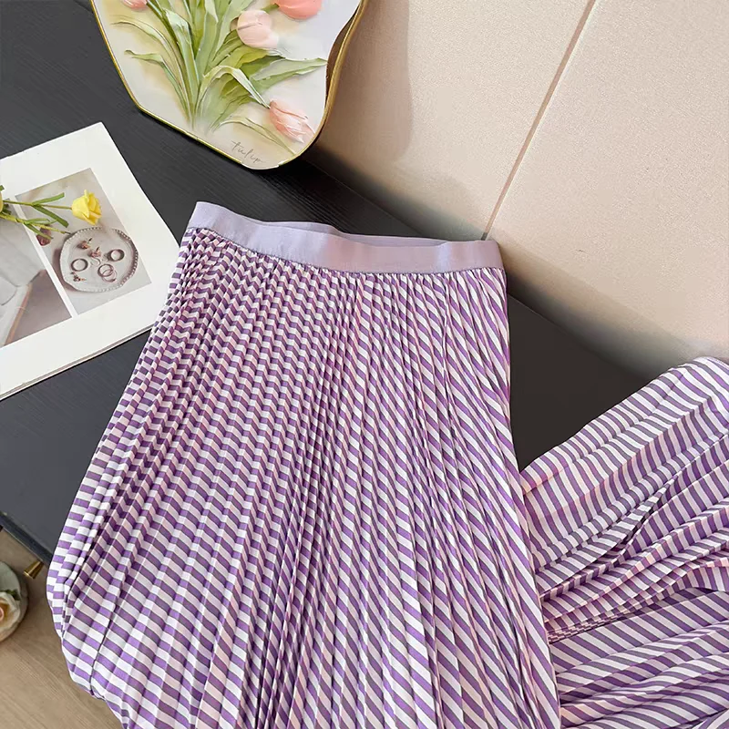 Sweet & Vintage A-Line Pleated Skirts for Tall Women - 2026 Spring Summer High Waist Flowy Skirt