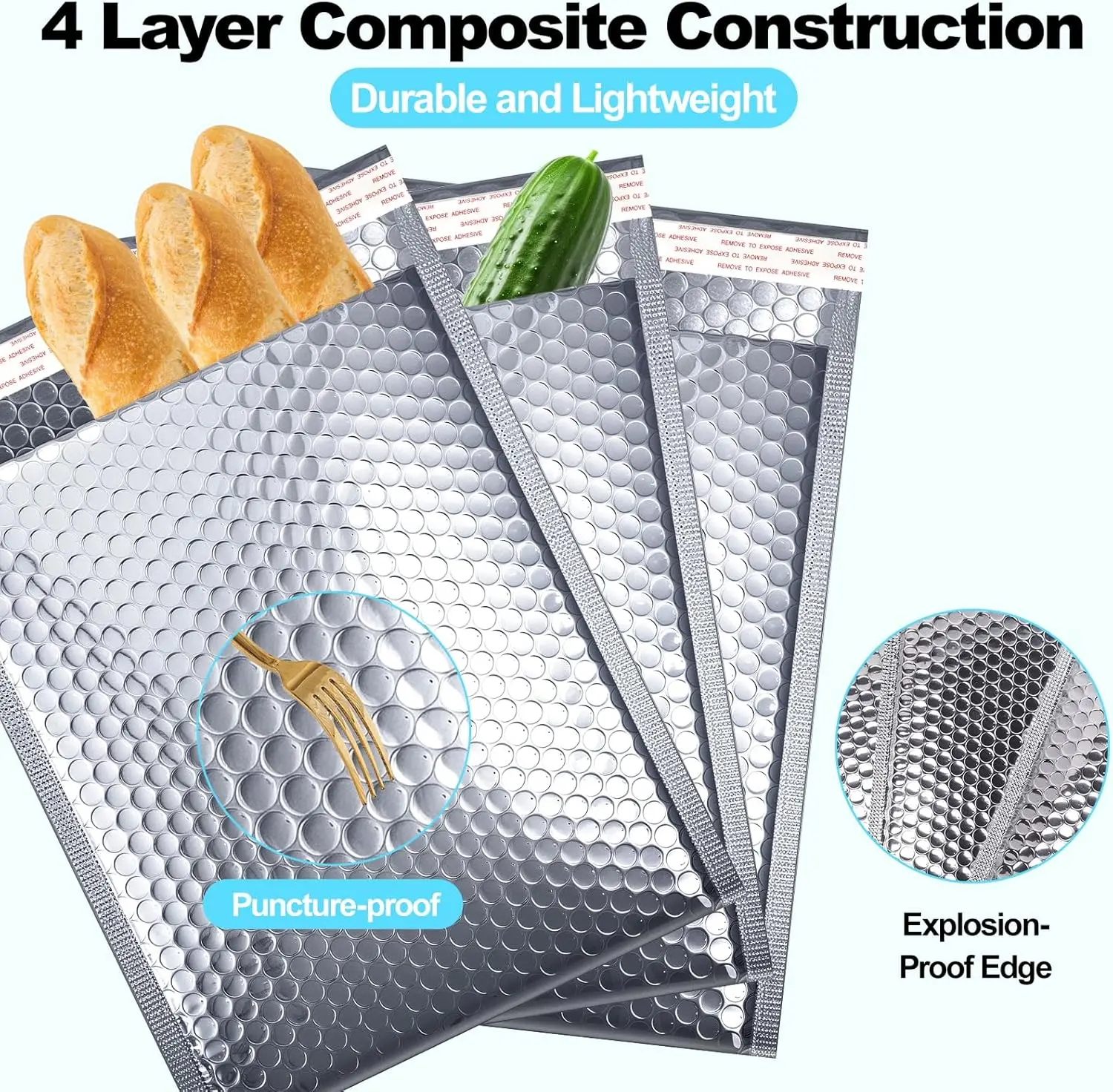 Silver Padded Self-Seal Bubble Mailer Envelopes