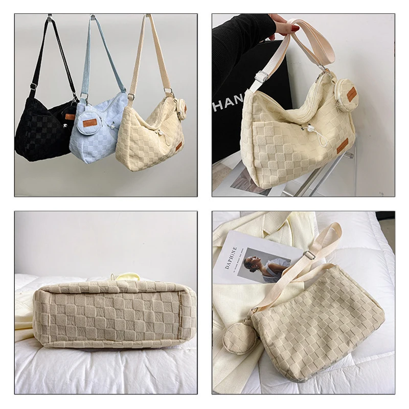 Harajuku Style College Crossbody Bag Plaid Large Capacity Shoulder Bag Handbag Leisure Student Class Small Square School Bag