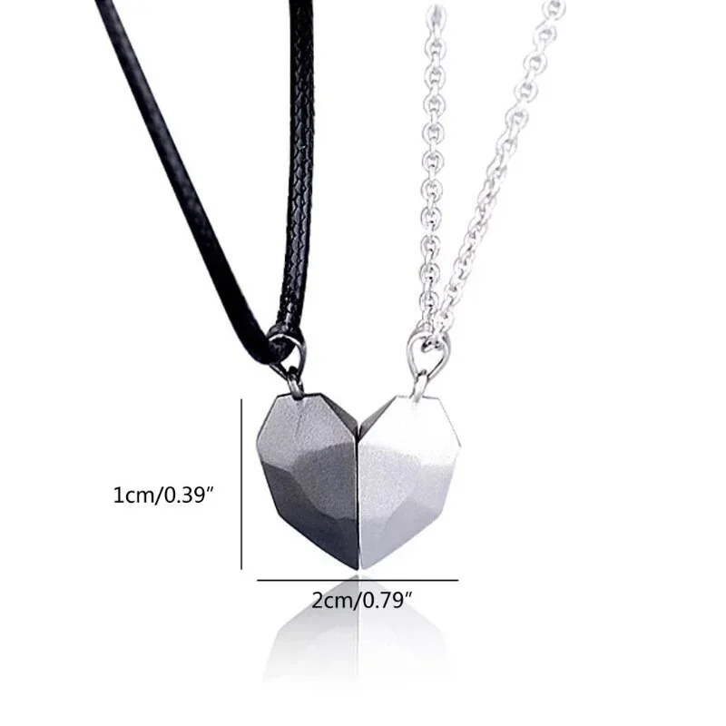 2 Pcs/Set Couple Necklace Magnetic Inlaid Charm Heart Pendant Minimalism Couple Jewelry Wishing Stone Birthday Anniversary Gift