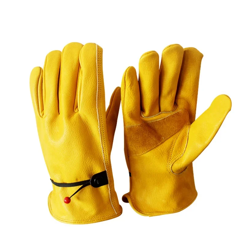 Leather Work Gloves For Men Yellow Cowhide Heavy Duty Safety Protective Driver Working Welding Mechanic Gloves 5