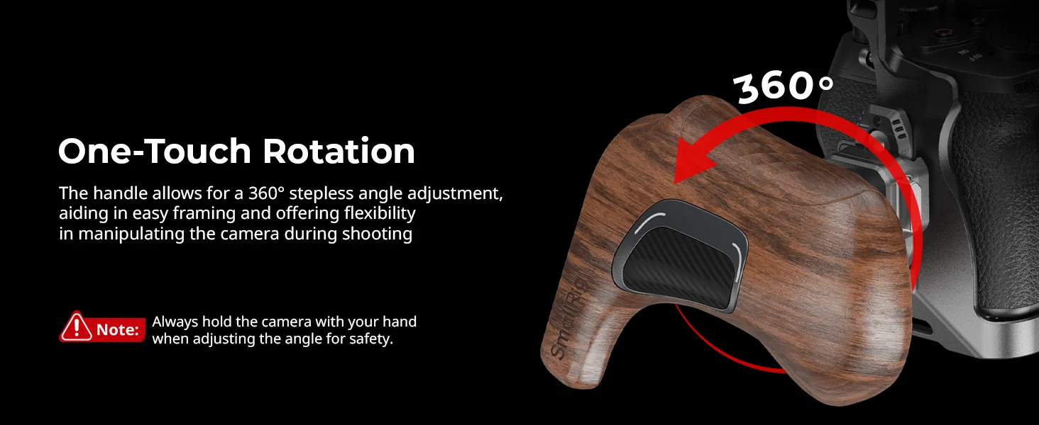 Rotating Right/Left-Side Wooden Handle w NATO Clamp for Camera/Monitor Cages & M