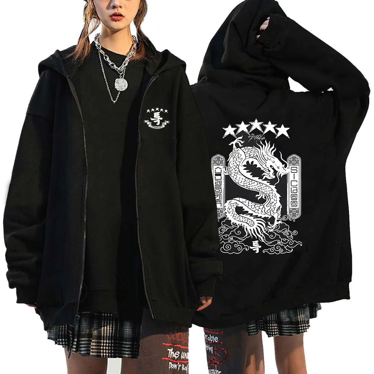 

Stray Kids 5 Star Zipper Hoodies Y2k Fashion Dragon Graphic Hoodie Jacket Women Men Autumn Coat Kpop SKZ Fans Zip Up Sweatshirt