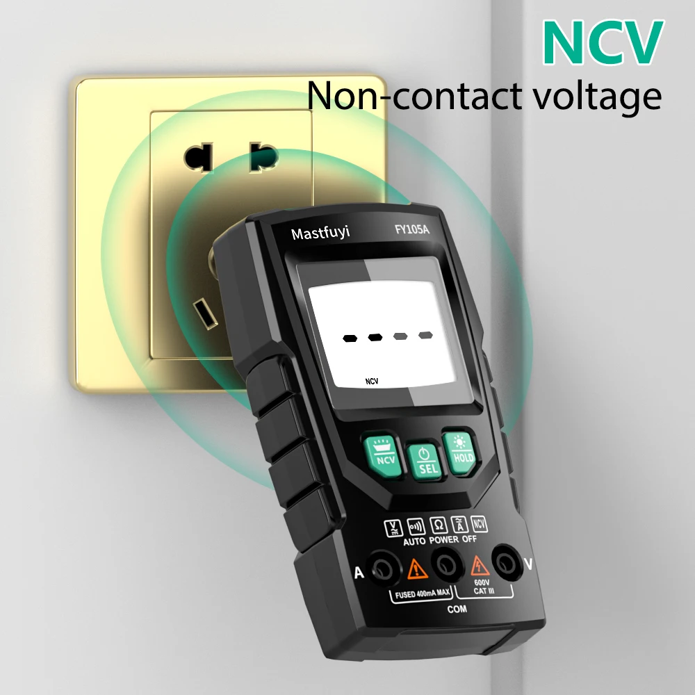 MASTFUYI Auto-Ranging Digital Multimeter AC/DC Voltage Current Resistance Tester with NCV Flashlight Continuity Mini Multimeter