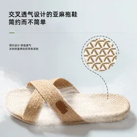 Men Shoes Slippers Linen Home Indoor Open Toe Flat Shoe Beach Slippers Striped Spliced Rubber Sandals Zapatillas Hombre - Image 2