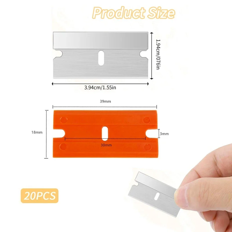20Pcs Razor Scraper Blades Plastic Scraper Replacement Car Sticker Remover Decals Window Glass Clean Glue Remover razor blade scraper
