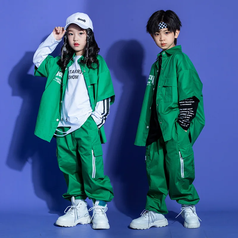 ダンス衣装(ジュニア用) 子供のためのダンス衣装,ヒップホップの衣装,グリーン