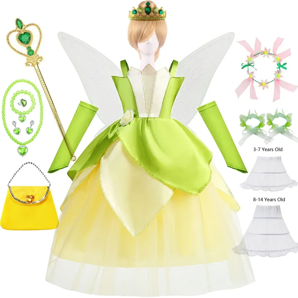 Tiana Dress Girls Black Princess Costume Cosplay Halloween Deluxe Tulle Dress Summer Theme Party Outfit Birthday Surprise