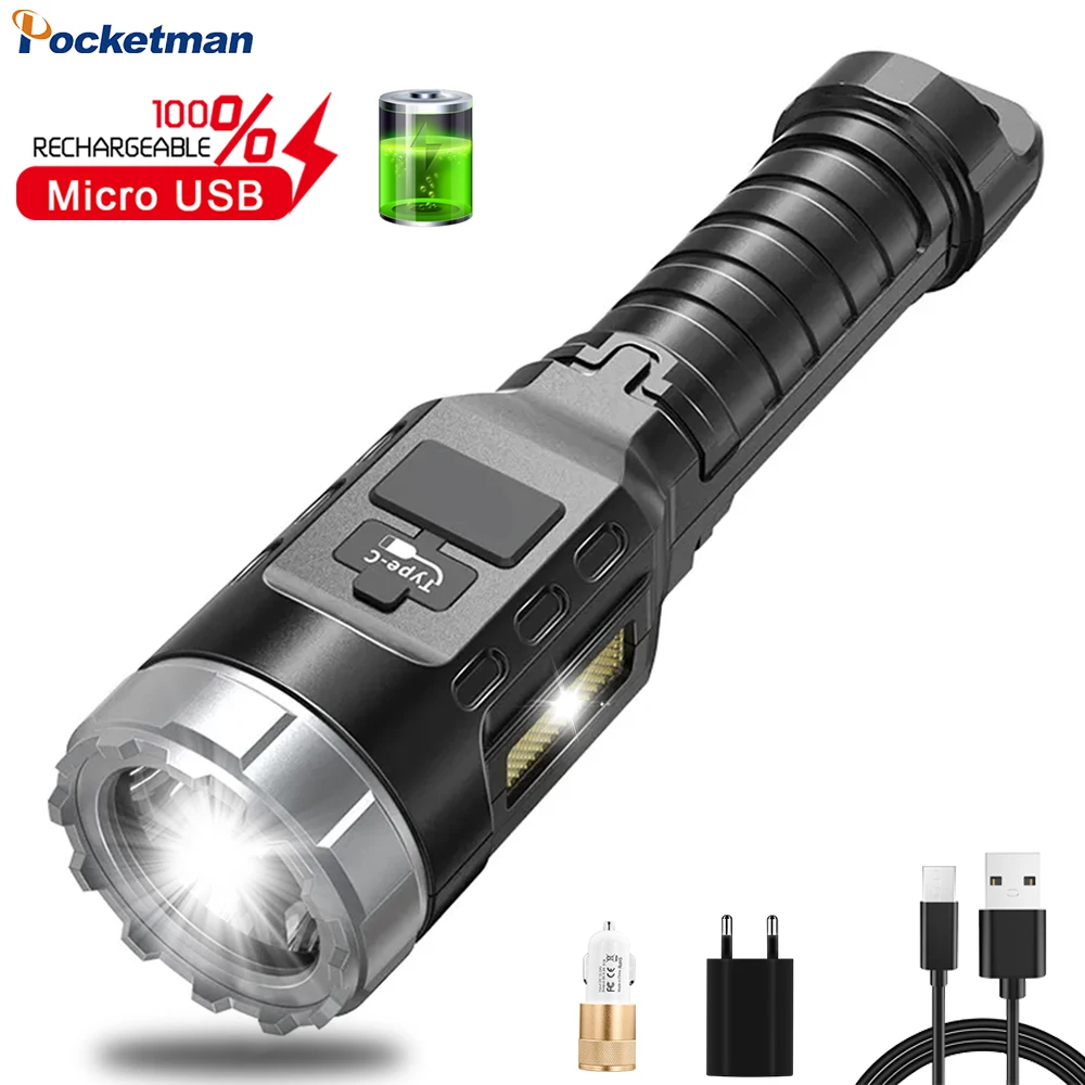 

Powerful LED+Side COB Flashlight USB Rechargeable Flashlights Waterproof Torch for Camping LED Emergency Adventure Lamp