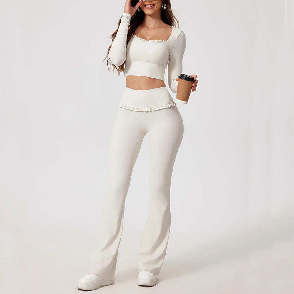 Yoga Set 2PCS Pad Women Long Sleeve Sports Crop Top High Waist Legging