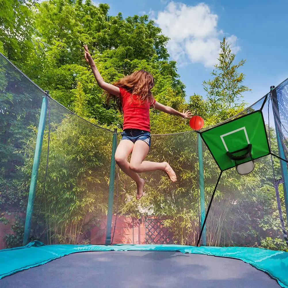 1 Set Trampoline Basketball Hoop Set Mini Hoop For Kids With 3 Mini Balls Pump Soft Material Basketball Goal For Children