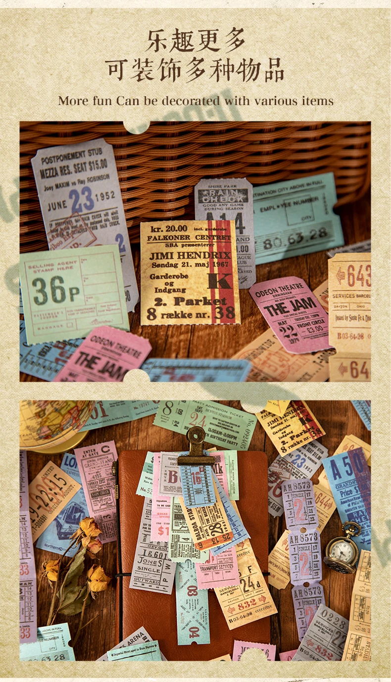 50 teile/paket Vintage Reise Ticket Aufkleber Retro Dekor Aufkleber Diy handgemachte Etiketten Scrapbooking Material Schreibwaren – Detail 4