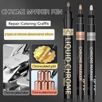 Pennarello a specchio cromato 0.7/1/2mm Penna per vernice artistica riflettente fai-da-te Pennarelli a colori permanenti Oro Argento Bronzo Marker Car Styling 1