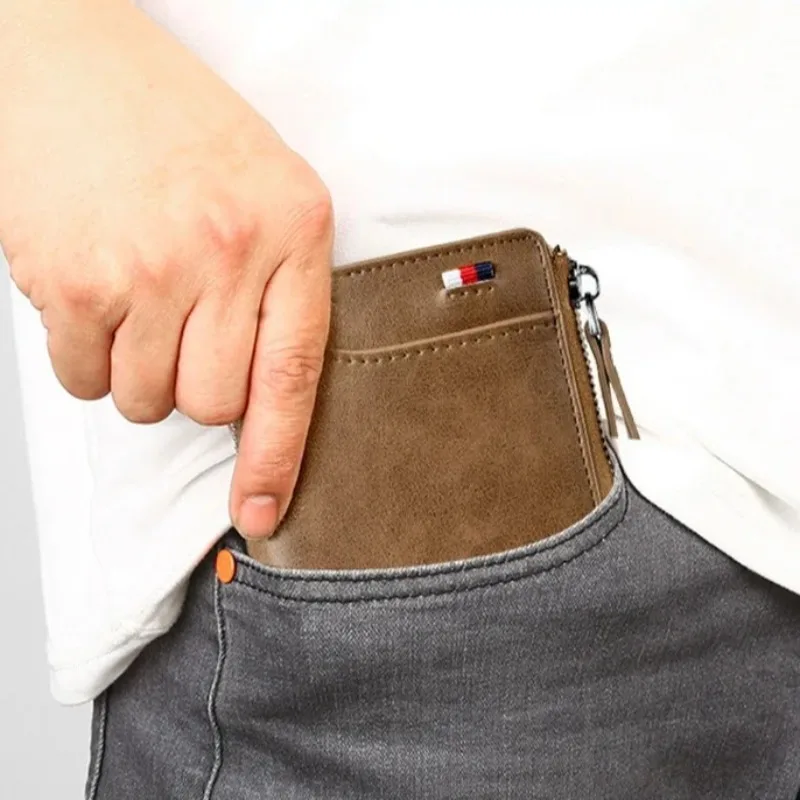 Vintage Leather Business Card Holder Zipper Purse Luxury Wallets for Men RFID Protection Purses Luxury Card Holder Billfold